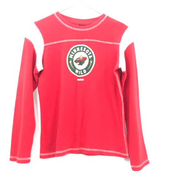 Reebok women Minnesota wild hockey red and white cotton long sleeve thermal - Picture 2 of 10